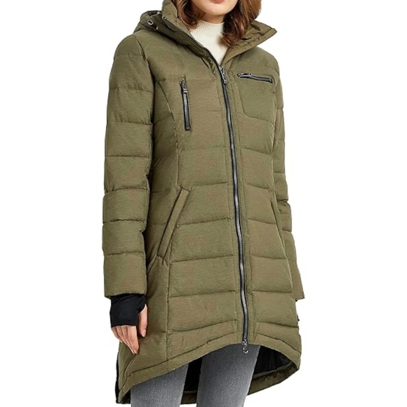Orolay Women's Quilted Mid-Length Down Jacket Olive Green Size S ,Hooded Jacket - Picture 1 of 14